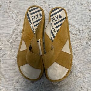 Fly London Criss Cross Suede Slide Womens Sandals